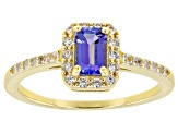 Blue Tanzanite with White Zircon 18k Yellow Gold Over Sterling Silver Ring 0.71ctw