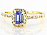 Blue Tanzanite with White Zircon 18k Yellow Gold Over Sterling Silver Ring 0.71ctw