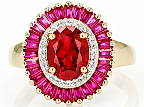 Lab Created Ruby And White Zircon 18k Yellow Gold Over Sterling Silver Ring 3.43ctw
