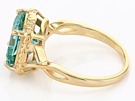 Green Lab Created Spinel 18k Yellow Gold Over Sterling Silver Ring 3.74ct