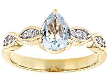 Picture of Blue Aquamarine 18k Yellow Gold Over Sterling Silver Ring 0.81ctw