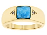 Blue Turquoise 18k Yellow Gold Over Sterling Silver Band Ring 0.01ctw