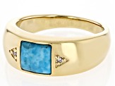 Blue Turquoise 18k Yellow Gold Over Sterling Silver Band Ring 0.01ctw