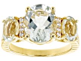 Green Prasiolite 18k Yellow Gold Over Sterling Silver 3-Stone Ring 4.25ctw