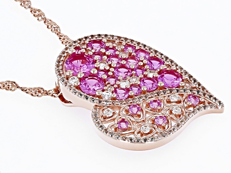 Pink Lab Created Sapphire 18k Rose Gold Over Sterling Silver Heart Pendant with Chain 3.09ctw