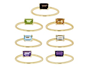 Multi-Color Multi-Gemstone 18k Yellow Gold Over Sterling Silver Stackable Ring Set 3.30ctw