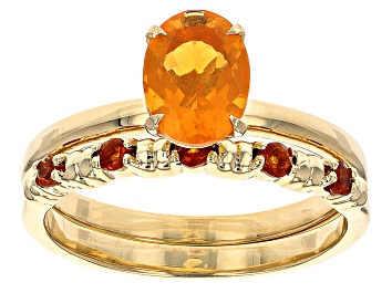 Picture of Orange Fire Opal 18k Yellow Gold Over Sterling Silver Ring Set of 2 0.91ctw