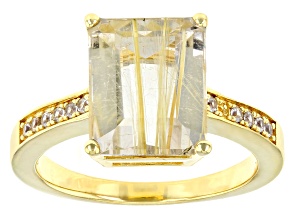 Golden Rutilated Quartz 18k Yellow Gold Over Sterling Silver Ring 4.09ctw