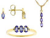 Blue Tanzanite 18k Yellow Gold Over Sterling Silver Ring, Earrings & Pendant with Chain Set 1.52ctw