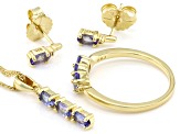 Blue Tanzanite 18k Yellow Gold Over Sterling Silver Ring, Earrings & Pendant with Chain Set 1.52ctw