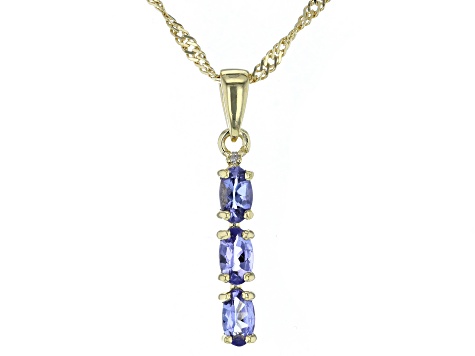 Blue Tanzanite 18k Yellow Gold Over Sterling Silver Ring, Earrings & Pendant with Chain Set 1.52ctw