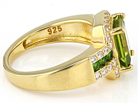 Green Peridot 18k Yellow Gold Over Sterling Silver Ring 3.12ctw