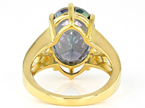 Multi-Color Quartz 18K Yellow Gold Over Sterling Silver Solitaire Ring 5.10ct