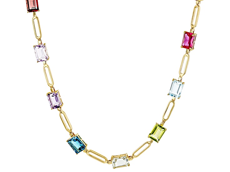 チワックス Multi-Color Multi-Gemstone 18k Yellow Gold Over Sterling
