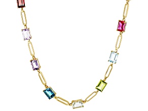 Multi-Color Multi-Gemstone 18k Yellow Gold Over Sterling Silver Necklace 15.70ctw