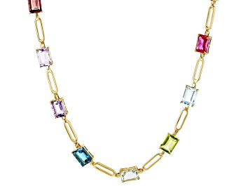 Picture of Multi-Color Multi-Gemstone 18k Yellow Gold Over Sterling Silver Necklace 15.70ctw