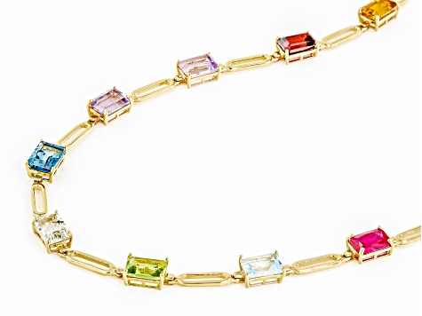 Multi-Color Multi-Gemstone 18k Yellow Gold Over Sterling