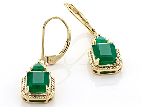 Green Onyx 18k Yellow Gold Over Sterling Silver Earrings