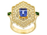 Fluorite & Chrome Diopside 18K Gold Over Brass Ring 1.90ctw