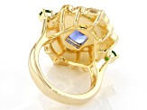 Fluorite & Chrome Diopside 18K Gold Over Brass Ring 1.90ctw