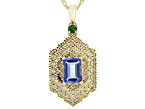 Fluorite & Chrome Diopside 18K Gold Over Brass Pendant W/ 18" Chain 1.79ctw