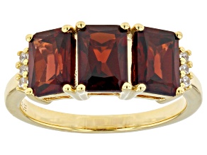 Red Garnet 18k Yellow Gold Over Sterling Silver 3-Stone Band Ring 3.59ctw