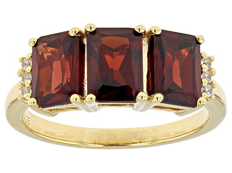 Red Garnet 18k Yellow Gold Over Sterling Silver 3-Stone Band Ring 3.59ctw