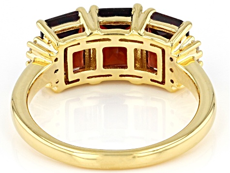 Red Garnet 18k Yellow Gold Over Sterling Silver 3-Stone Band Ring 3.59ctw