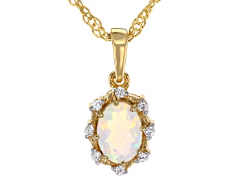Picture of Ethiopian Opal 18k Yellow Gold Over Sterling Silver Pendant with Chain 0.43ctw