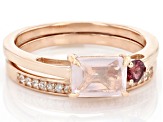 Rose Quartz 18k Rose Gold Over Sterling Silver Ring Set 0.22ctw