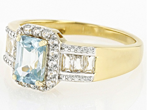Blue Zircon 18k Yellow Gold Over Sterling Silver Ring 1.55ctw