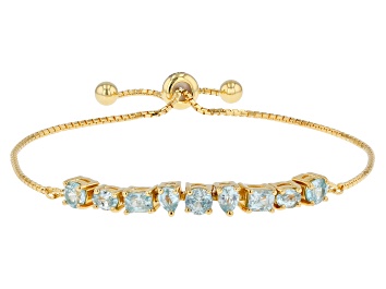 Picture of Blue Zircon 18k Yellow Gold Over Sterling Silver Bolo Bracelet 2.29ctw