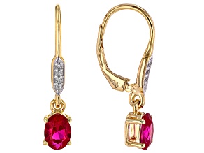 Red Lab Created Ruby 18k Yellow Gold Over Sterling Silver Earrings 2.08ctw