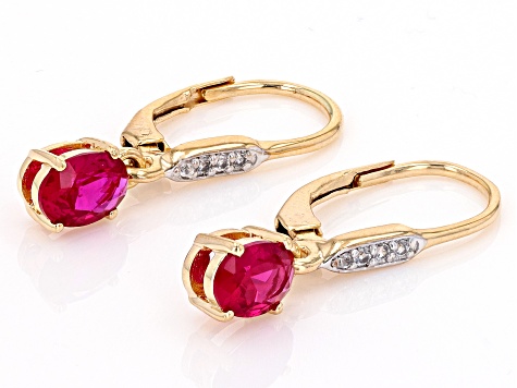 Red Lab Created Ruby 18k Yellow Gold Over Sterling Silver Earrings 2.08ctw