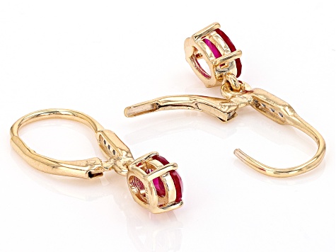 Red Lab Created Ruby 18k Yellow Gold Over Sterling Silver Earrings 2.08ctw