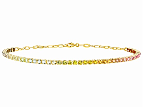 Multi-Color Lab Sapphire 18k Yellow Gold Over Silver Paperclip Link Bracelet 2.80ctw