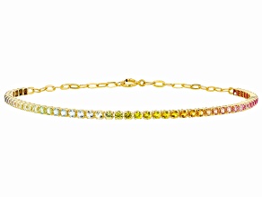 Multi-Color Lab Sapphire 18k Yellow Gold Over Silver Paperclip Link Bracelet 2.80ctw