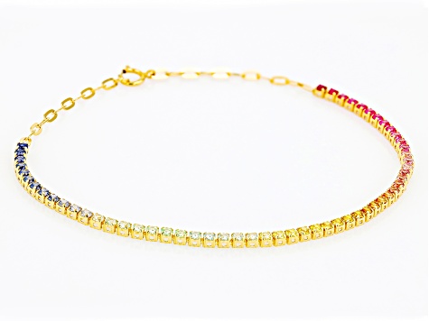 Multi-Color Lab Sapphire 18k Yellow Gold Over Silver Paperclip Link Bracelet 2.80ctw