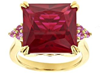 Red Lab Created Ruby 18k Yellow Gold Over Sterling Silver Ring 12.85ctw