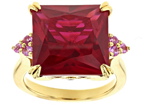 Red Lab Created Ruby 18k Yellow Gold Over Sterling Silver Ring 12.85ctw