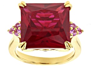 Red Lab Created Ruby 18k Yellow Gold Over Sterling Silver Ring 12.85ctw