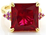 Red Lab Created Ruby 18k Yellow Gold Over Sterling Silver Ring 12.85ctw