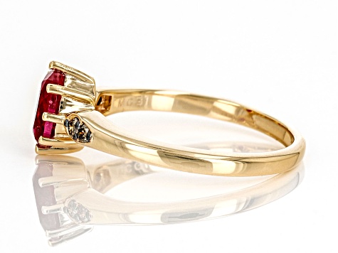 Red Lab Created Ruby with Champagne Diamond 18k Yellow Gold Over Sterling Silver Ring 0.97ctw