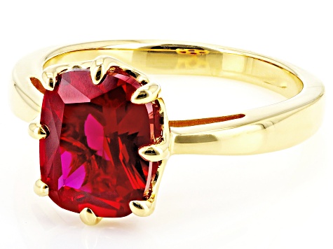 Red Lab Created Ruby 18k Yellow Gold Over Sterling Silver Ring 2.68ct