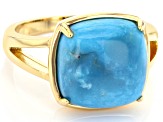 12x12mm Blue Kingman Turquoise 18k Yellow Gold Over Sterling Silver Ring