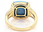 12x12mm Blue Kingman Turquoise 18k Yellow Gold Over Sterling Silver Ring