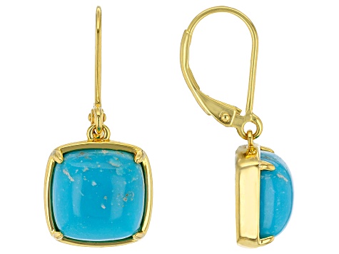 Blue Kingman Turquoise 18k Yellow Gold Over Sterling Silver Earrings 10x10mm