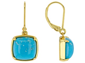 Blue Kingman Turquoise 18k Yellow Gold Over Sterling Silver Earrings 10x10mm