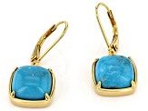 Blue Kingman Turquoise 18k Yellow Gold Over Sterling Silver Earrings 10x10mm