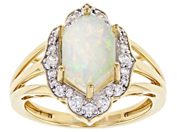 Picture of Hexagon Opal And White Zircon 18k Yellow Gold Over Sterling Silver Ring 1.10ctw